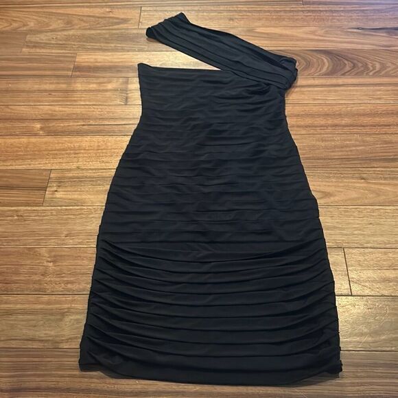 Rene Arnez Little Black Dress Womens Black One Shoulder Bodycon Mini Dress Small - Picture 7 of 10
